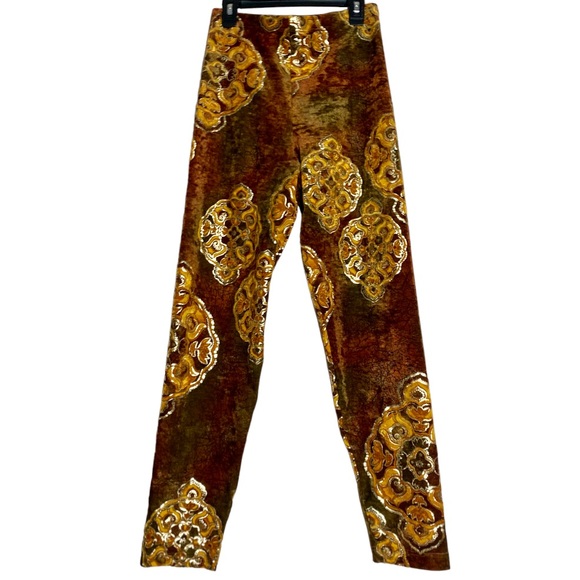 COPY - 🕌 Jonathan Aston Copper Gold Foil Leaf Print Ankle Legging Pant Sz 1 RRR - Picture 2 of 3
